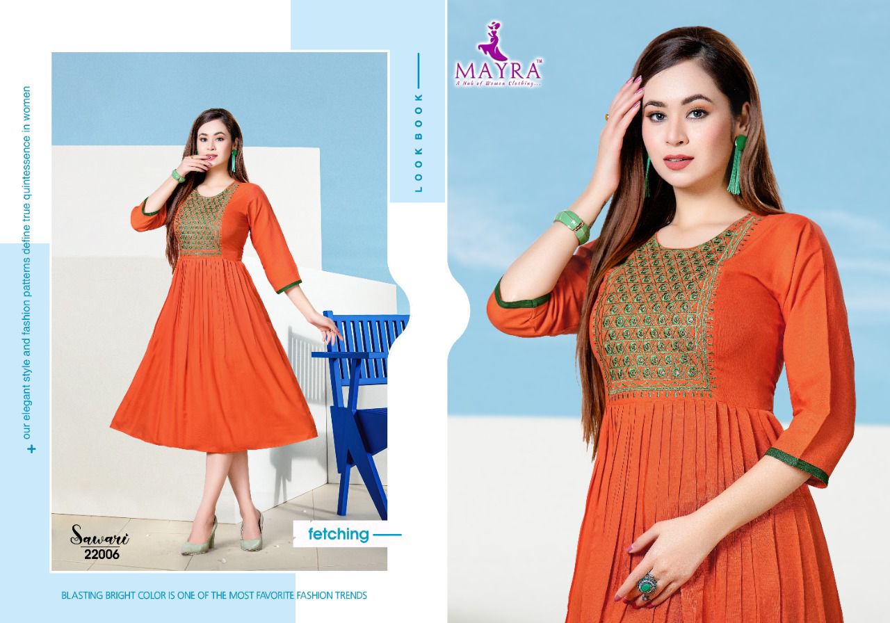 Mayra Sawari Fancy Ethnic Wear Rayon Anarkali Latest Kurti Collection